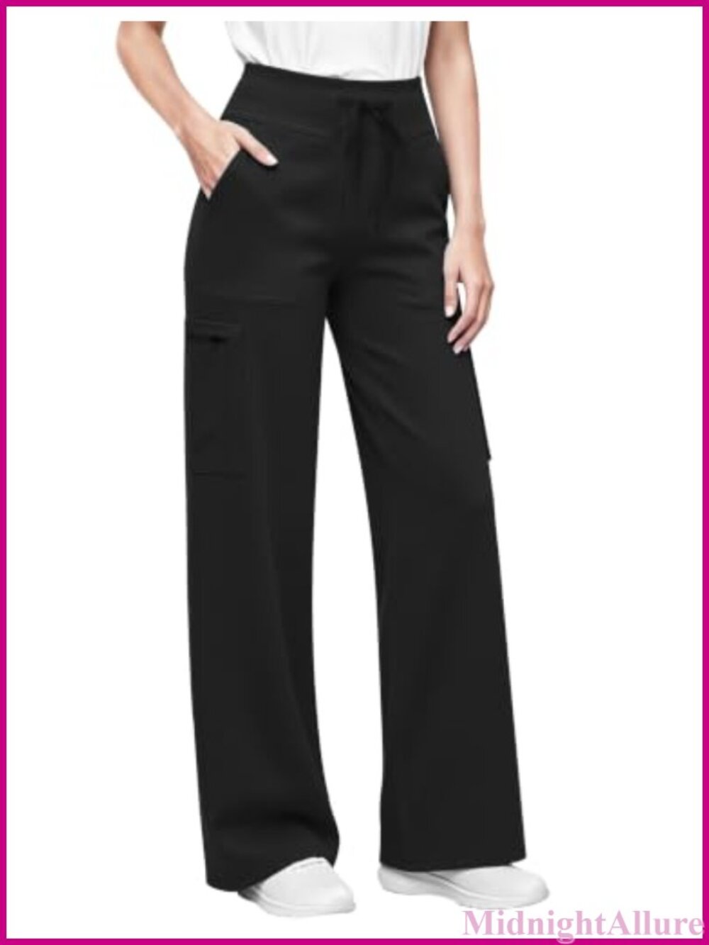 Womens Wide Leg Scrub Pants High Rise Anti-Wrinkle Medical Uniform Yoga Pants